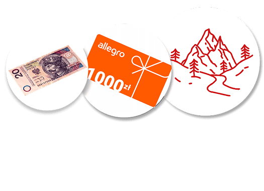 Nagrody I etapu - Dzienne: 4000x 20zł, Tygodnia: 4x voucher allegro, Główna: 1x 15000zł na relaks z Żywcem w górach